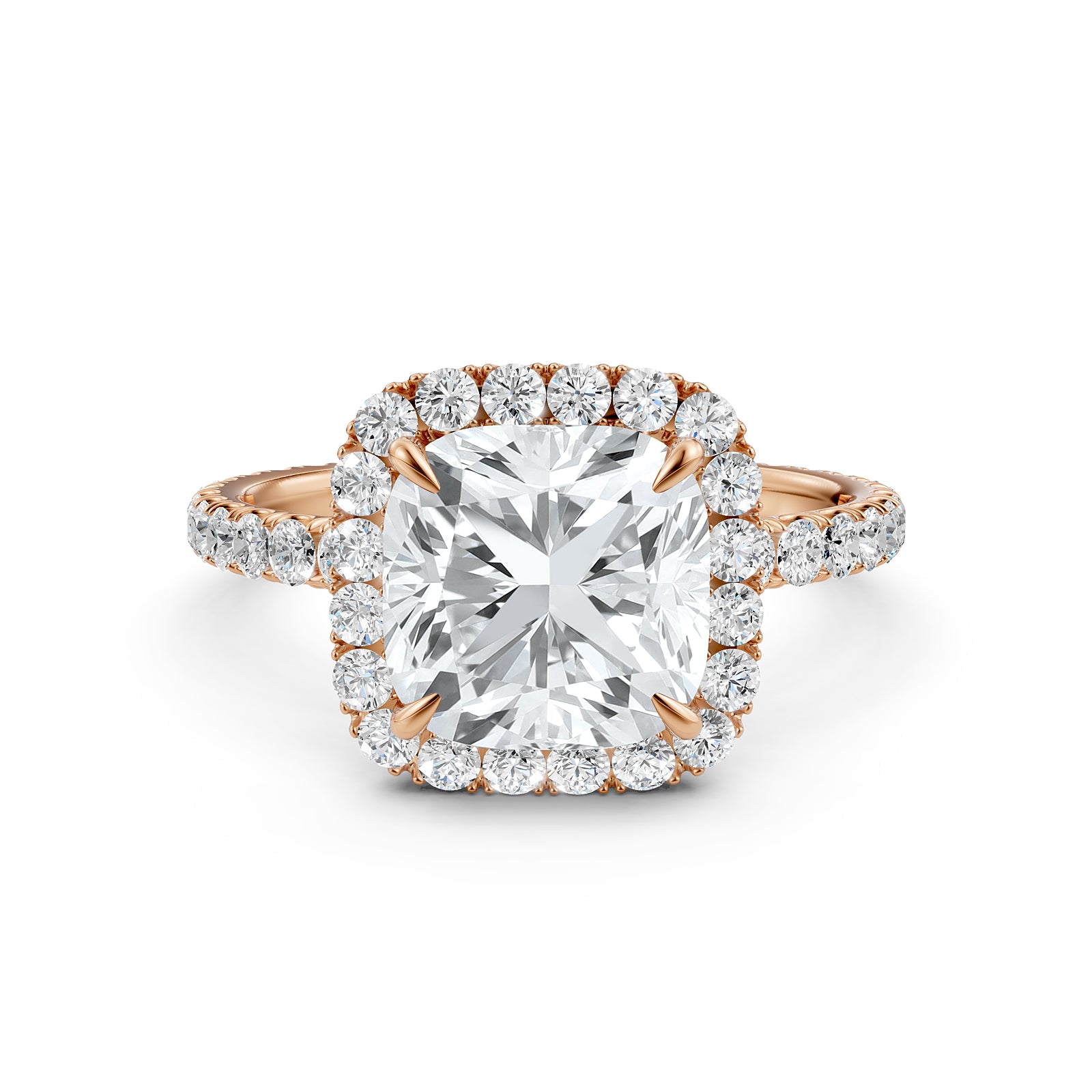 French Pave Set Halo Lab Grown Diamond Engagement Ring 2.59 Ctw.